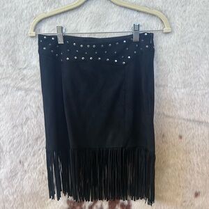 Idyllwind Black Studded Fringe Mini Skirt